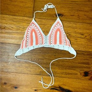 Edikted crotchet pink and white open back top.